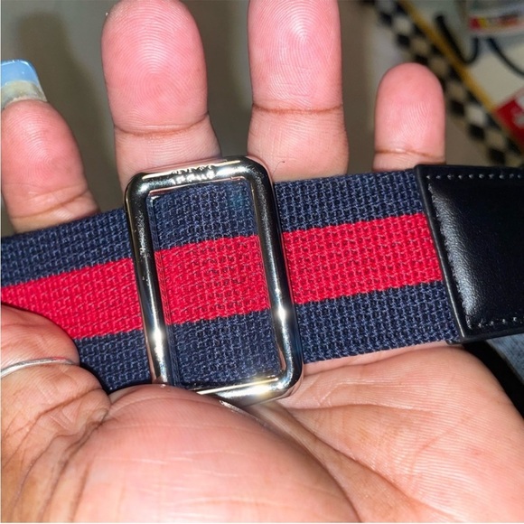 Monogram  Canvas NON DESIGNER Black Messenger Bag with Red and Blue Strap - Picture 3 of 8